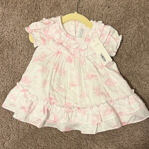Janie and Jack White Dress with Pink Toile Print